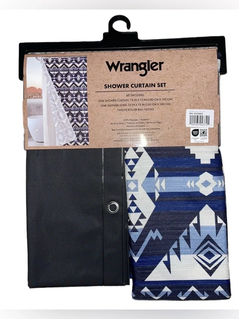 Wrangler Aztec Shower Curtain Set - Navy & Black